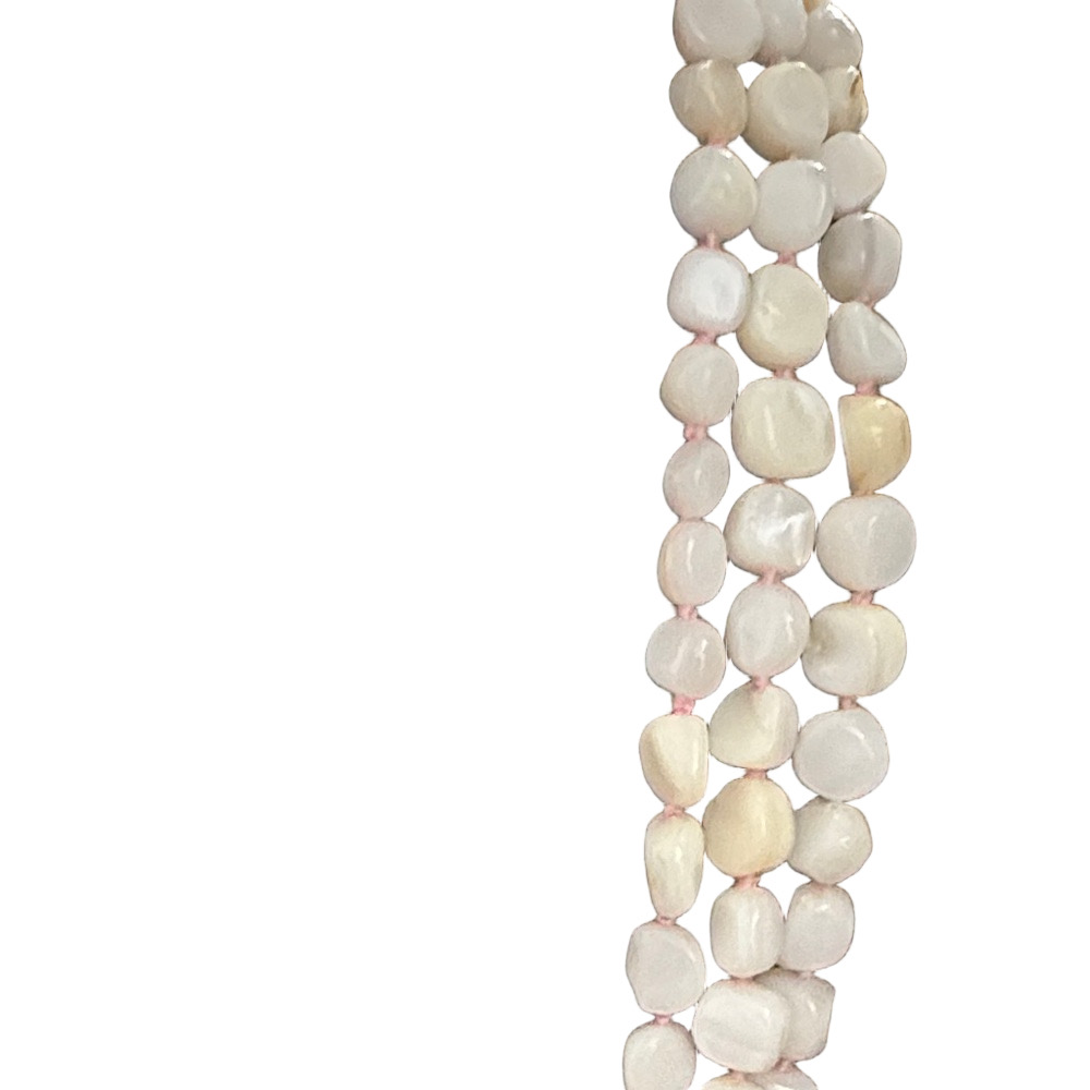 Vintage 3 Strand Couch Shell Nugget High Polish Double Knotted Necklace 1970s - Picture 4 of 13